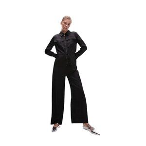 Topshop Cargo Wide-Leg Zip-Front Jumpsuit in Black, 8